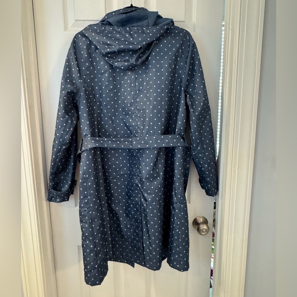 Capelli Women's Water Resistant Rain Trench Coat ~ Blue Polka Dot size M - Picture 5 of 10
